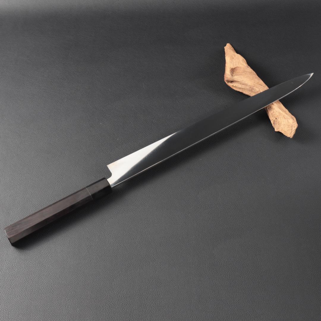 10853柳刃包丁 尺三鏡面仕上げ 刺身包丁 刃は究極の切れ味 黒檀黒水牛八角柄