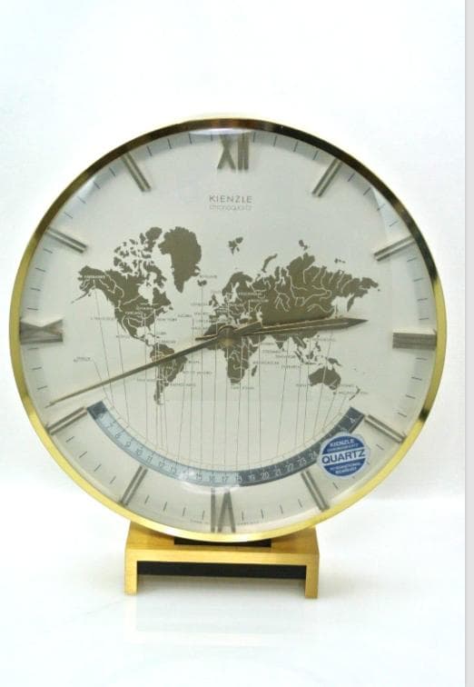 希少美品Kienzle ワールドタイム置時計 ビッグサイズゴールド未使用