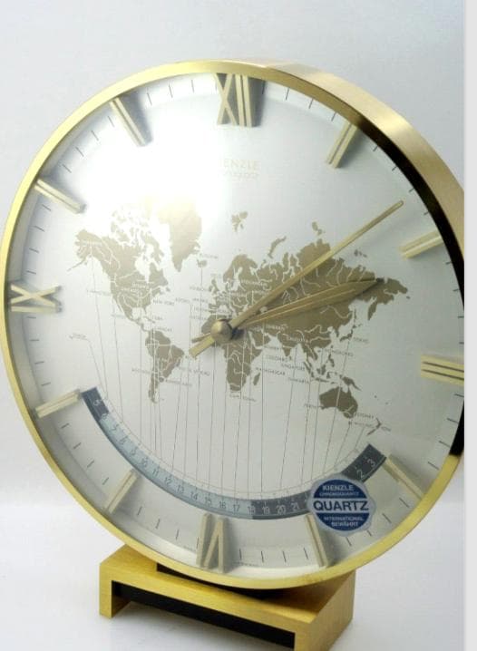 希少美品Kienzle ワールドタイム置時計 ビッグサイズゴールド未使用