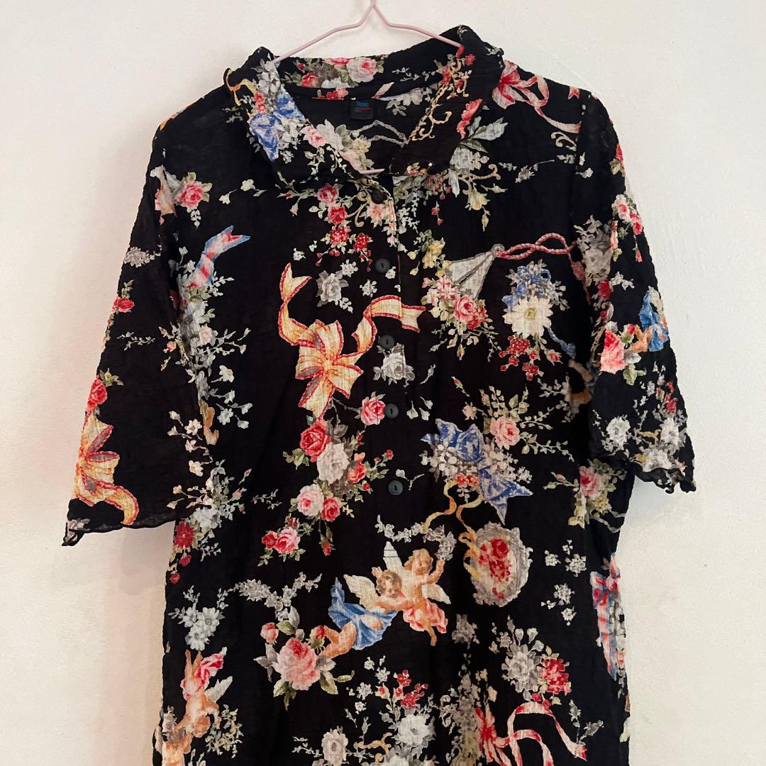 TUNIC 鴨居羊子 花柄 綿 日本製 チュニック