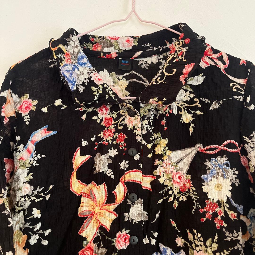 TUNIC 鴨居羊子 花柄 綿 日本製 チュニック