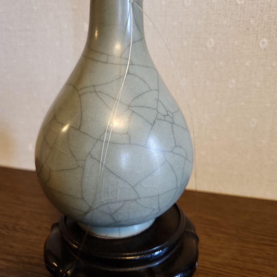 龍泉窯　青磁花瓶　明朝時代　貫入　花入　華道具　骨董品　共箱