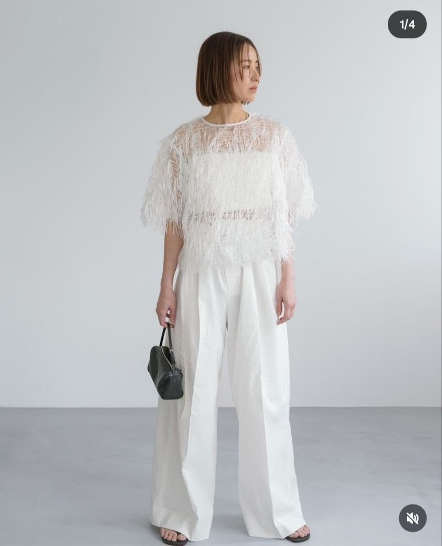 新品 roughlow Airy Fringe Sheer Tops white