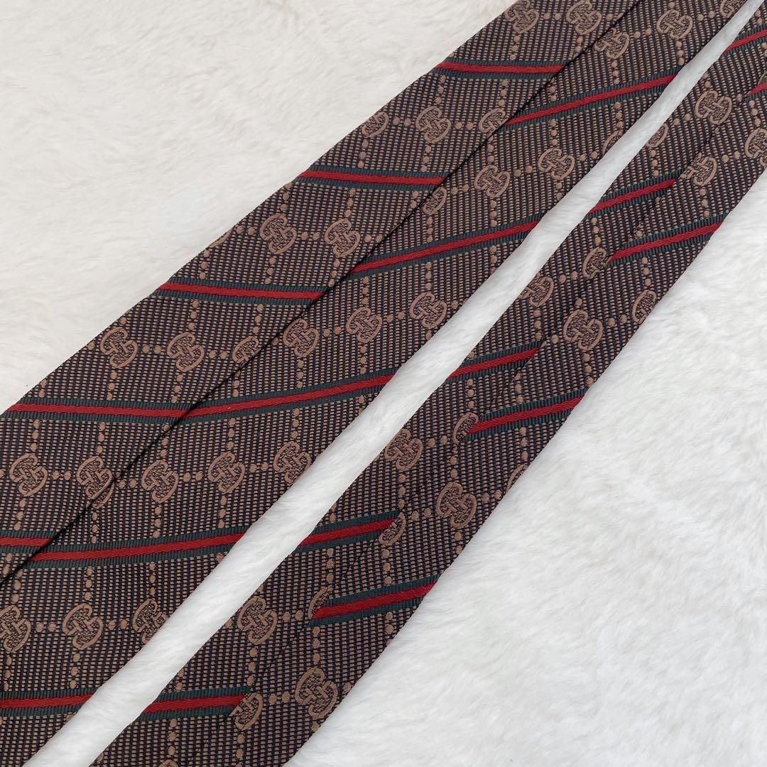 【未使用級】GUCCI 高級 シルク ネクタイ GG総柄 シェリーライン