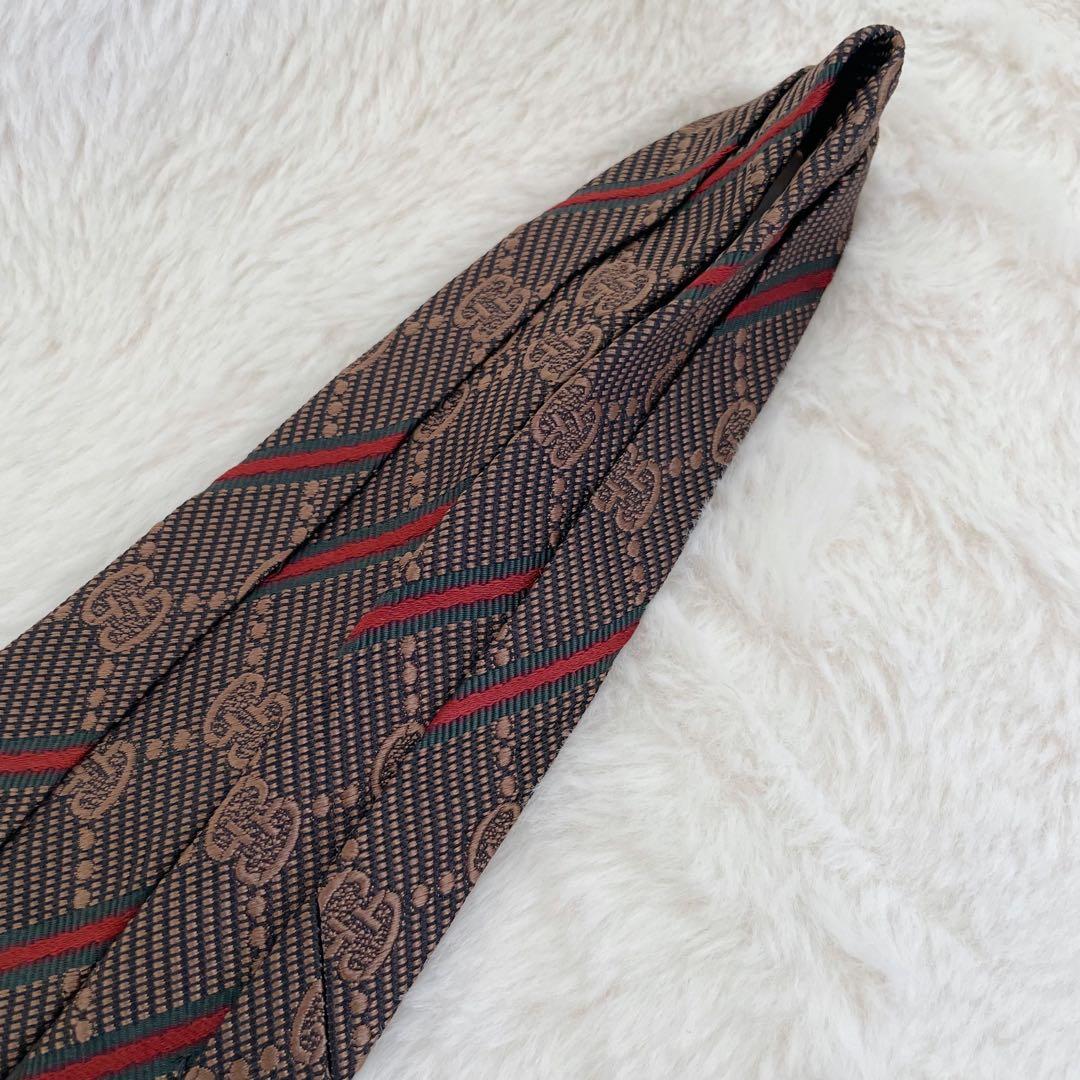 【未使用級】GUCCI 高級 シルク ネクタイ GG総柄 シェリーライン