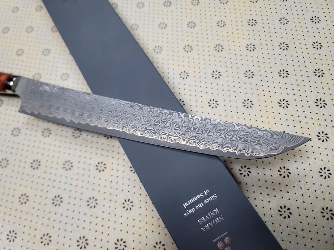 二唐刃物　暗紋 ダマスカス　sg2 筋引き　300ミリ