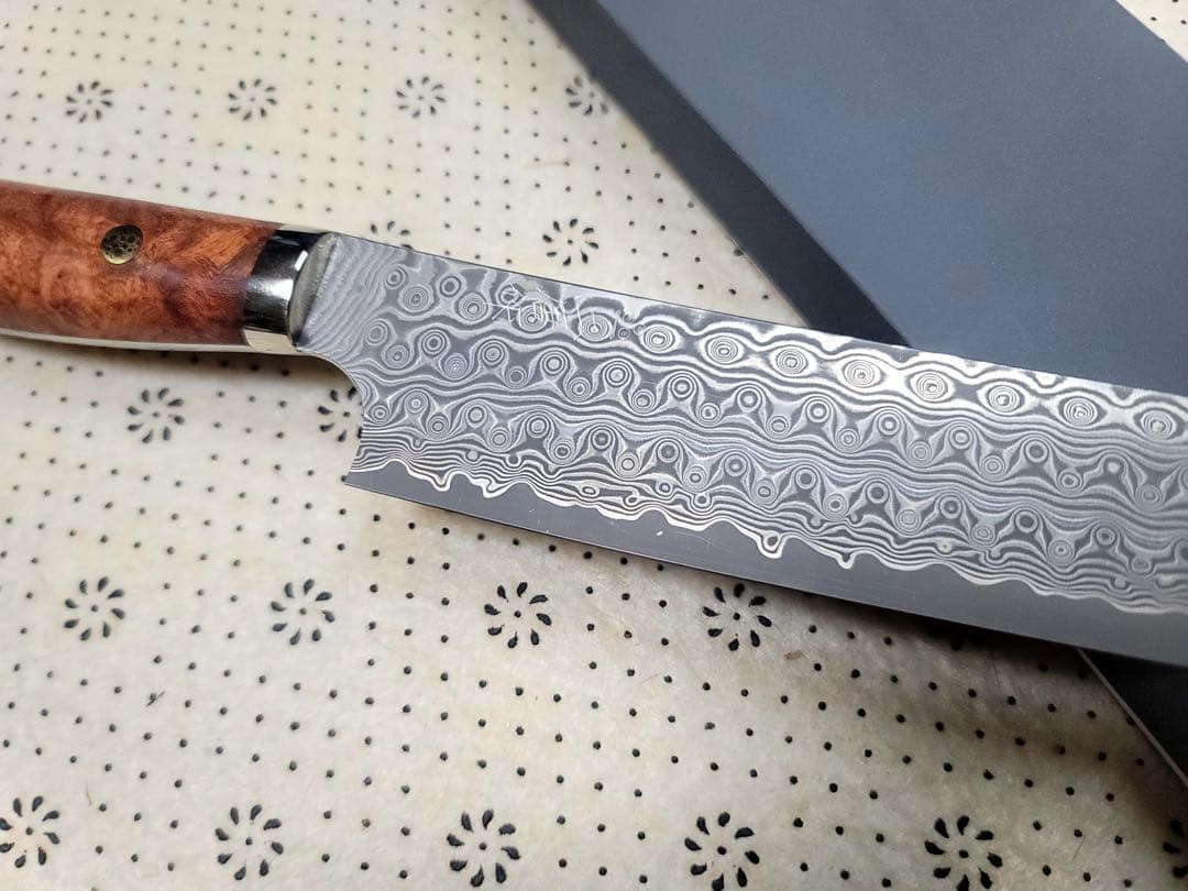 二唐刃物　暗紋 ダマスカス　sg2 筋引き　300ミリ