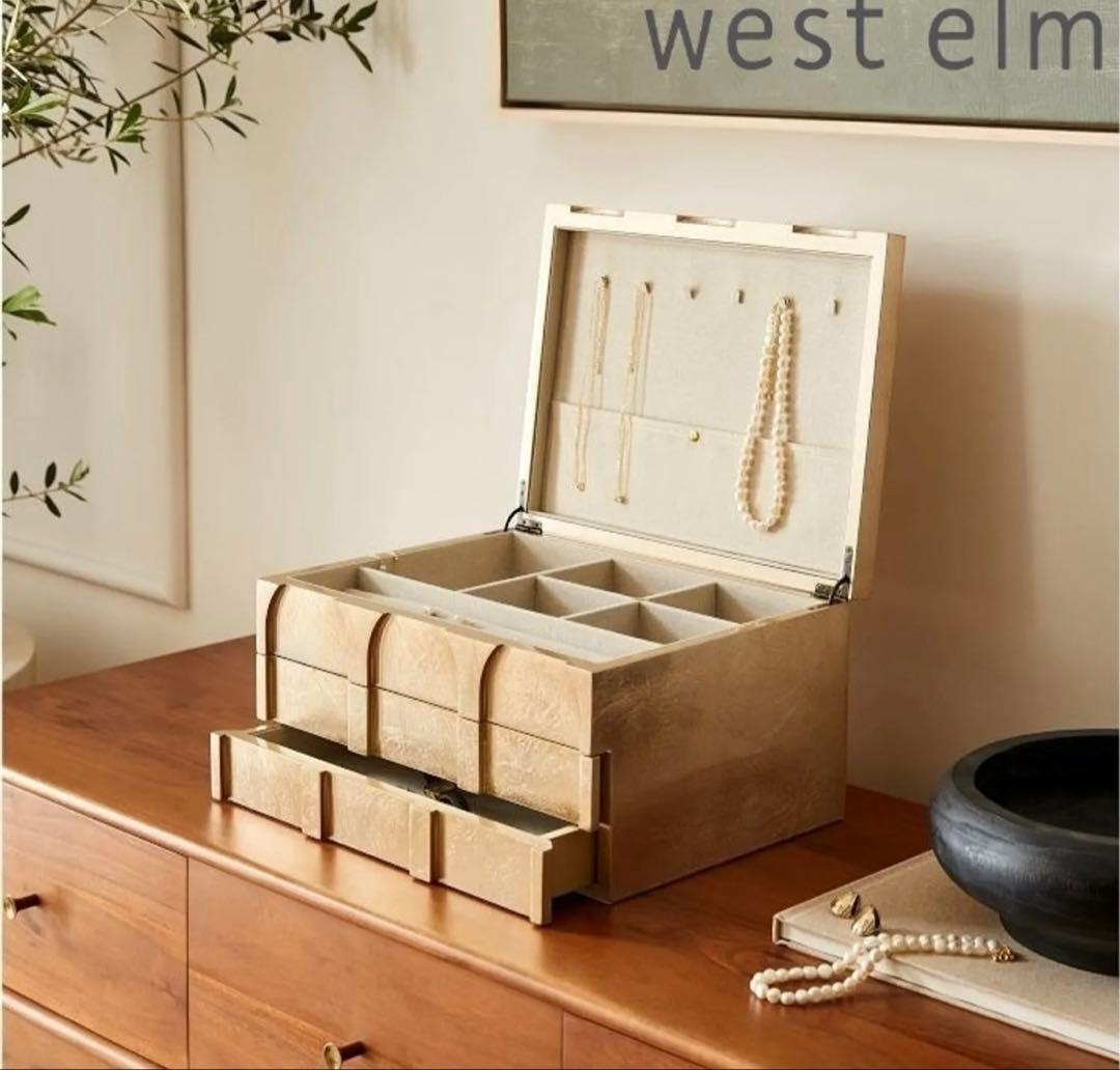west elm 木製 ウッド ゴールド アクセサリージュエリーケース