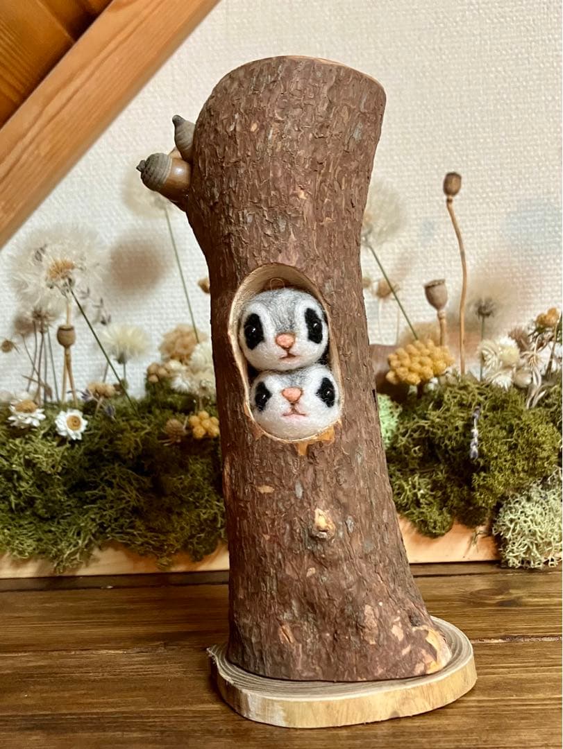 羊毛フェルト　エゾモモンガ(双子)