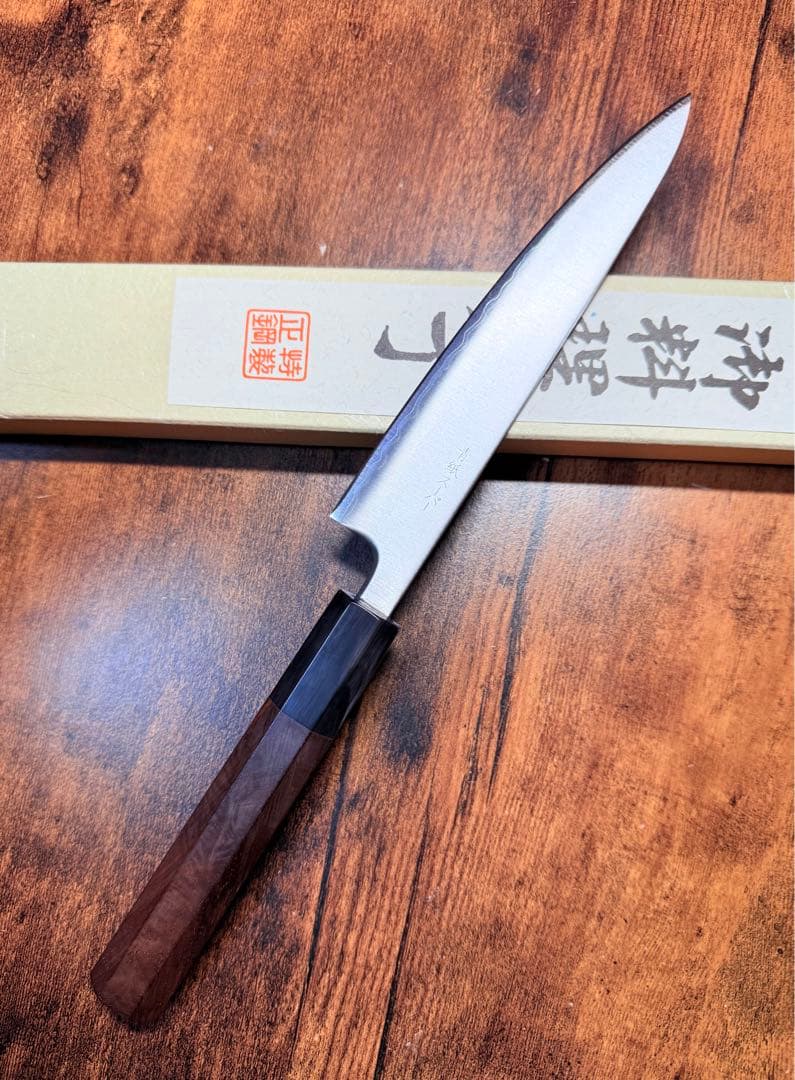 助松　ペティナイフ　青紙スーパー鋼　包丁　紫檀水牛八角柄