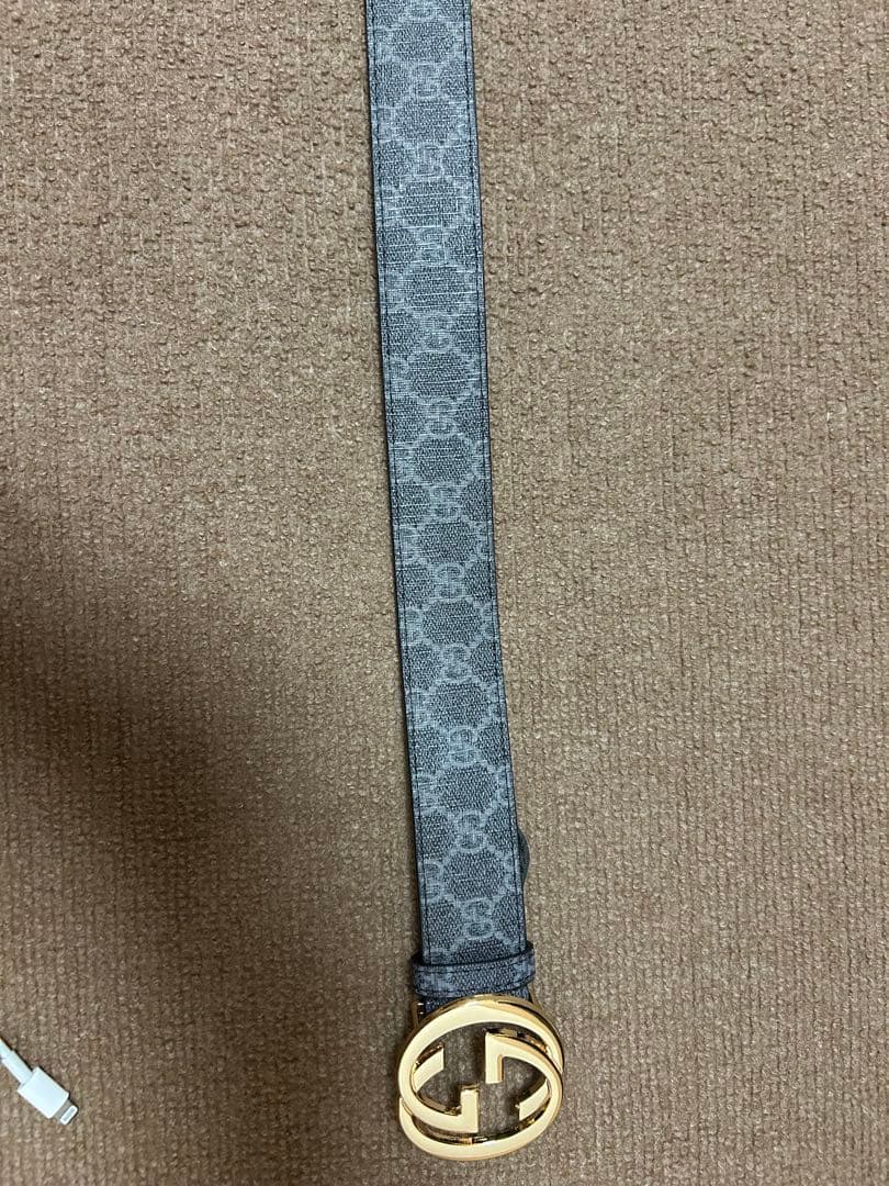 GUCCI GGパターン ベルト グレー ゴールドバックル