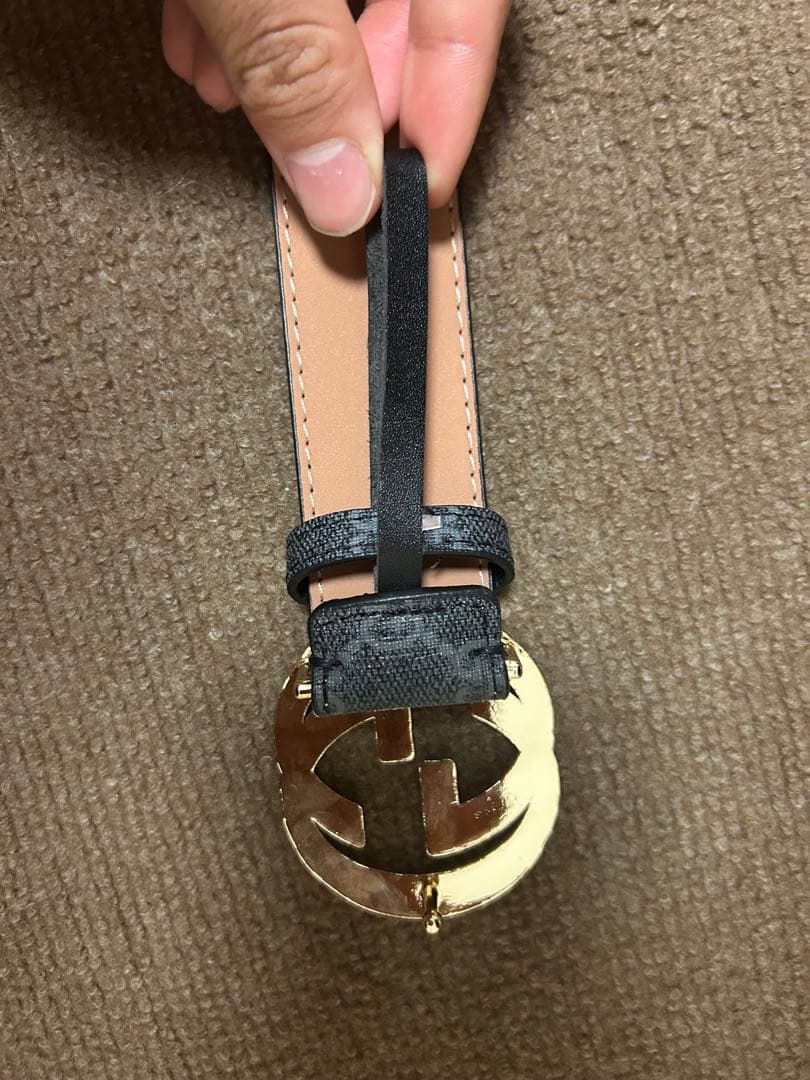 GUCCI GGパターン ベルト グレー ゴールドバックル