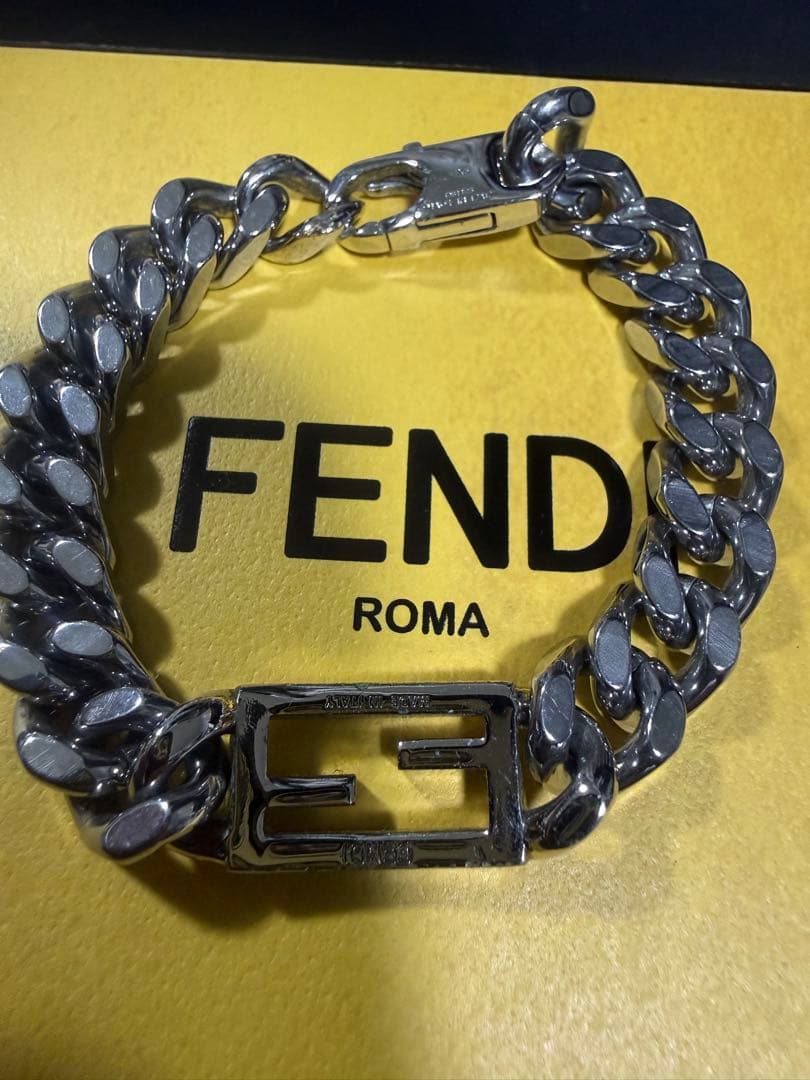 【美品】フェンディ　チェーン　ブレスレット　喜平　FF シルバー　ロゴ刻印