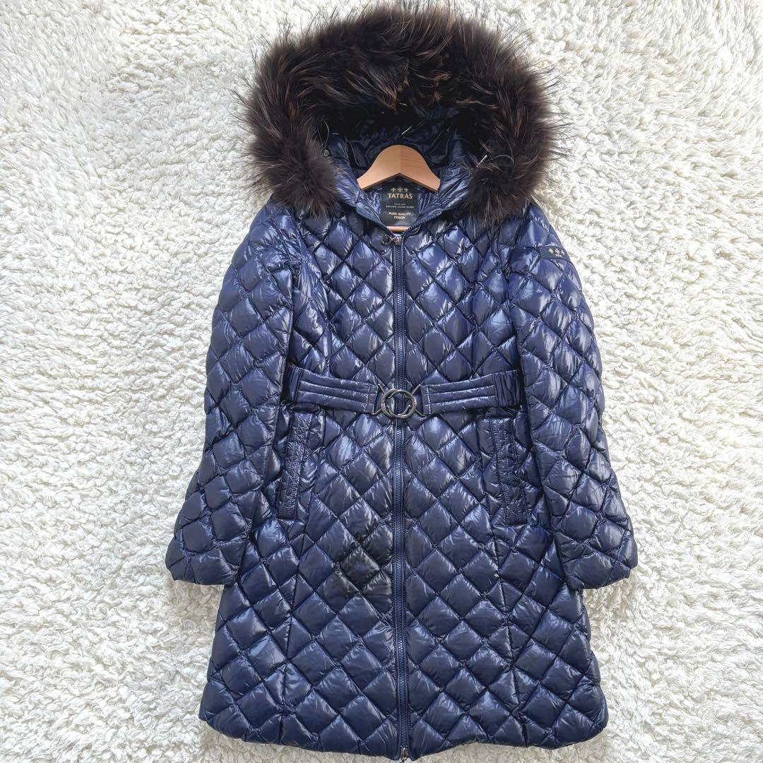 ぱどのん　タトラス ダウンコート 紺　02 Ｍ　ラクーンファー　ベルト