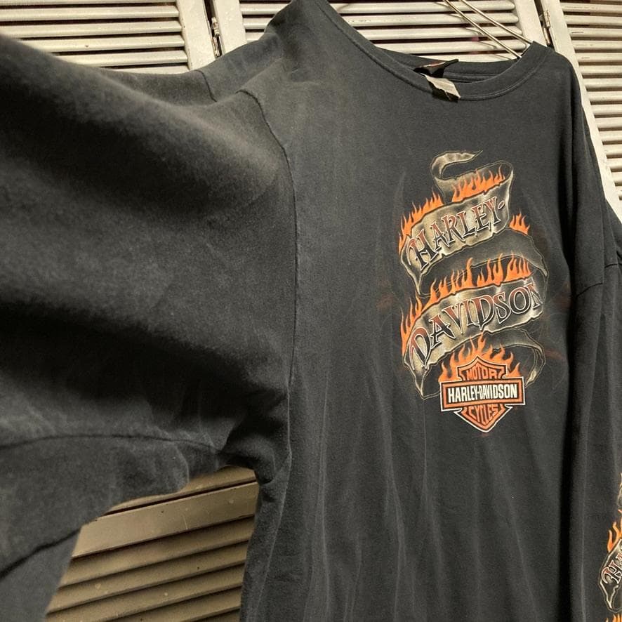 BOBU ハーレー Tシャツ 長袖 古着 USA製 黒 袖 スリープ プリント