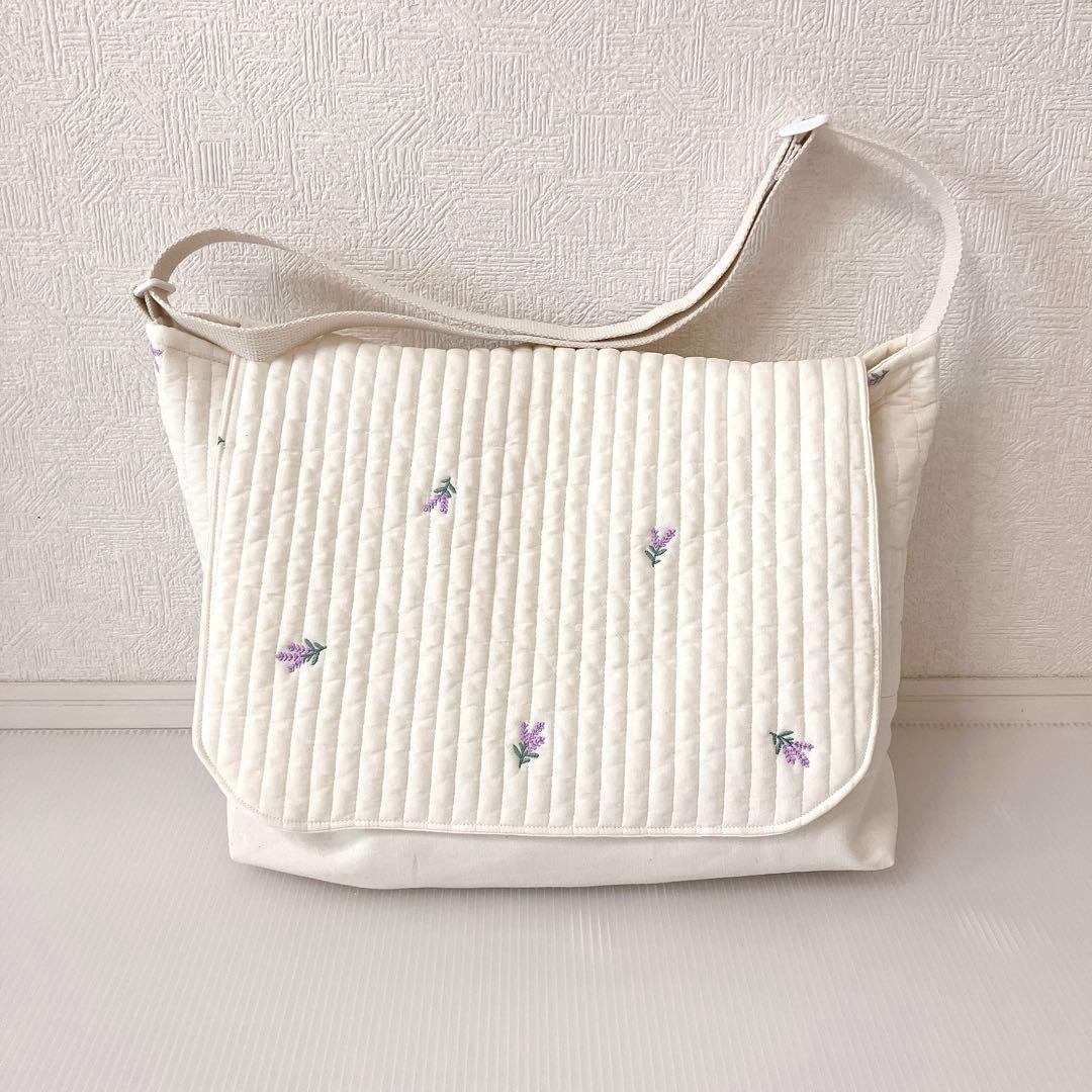 図書バッグ✖️4 ヌビ　くま刺繍　オリーブ刺繍　リボン刺繍　ラベンダー刺繍