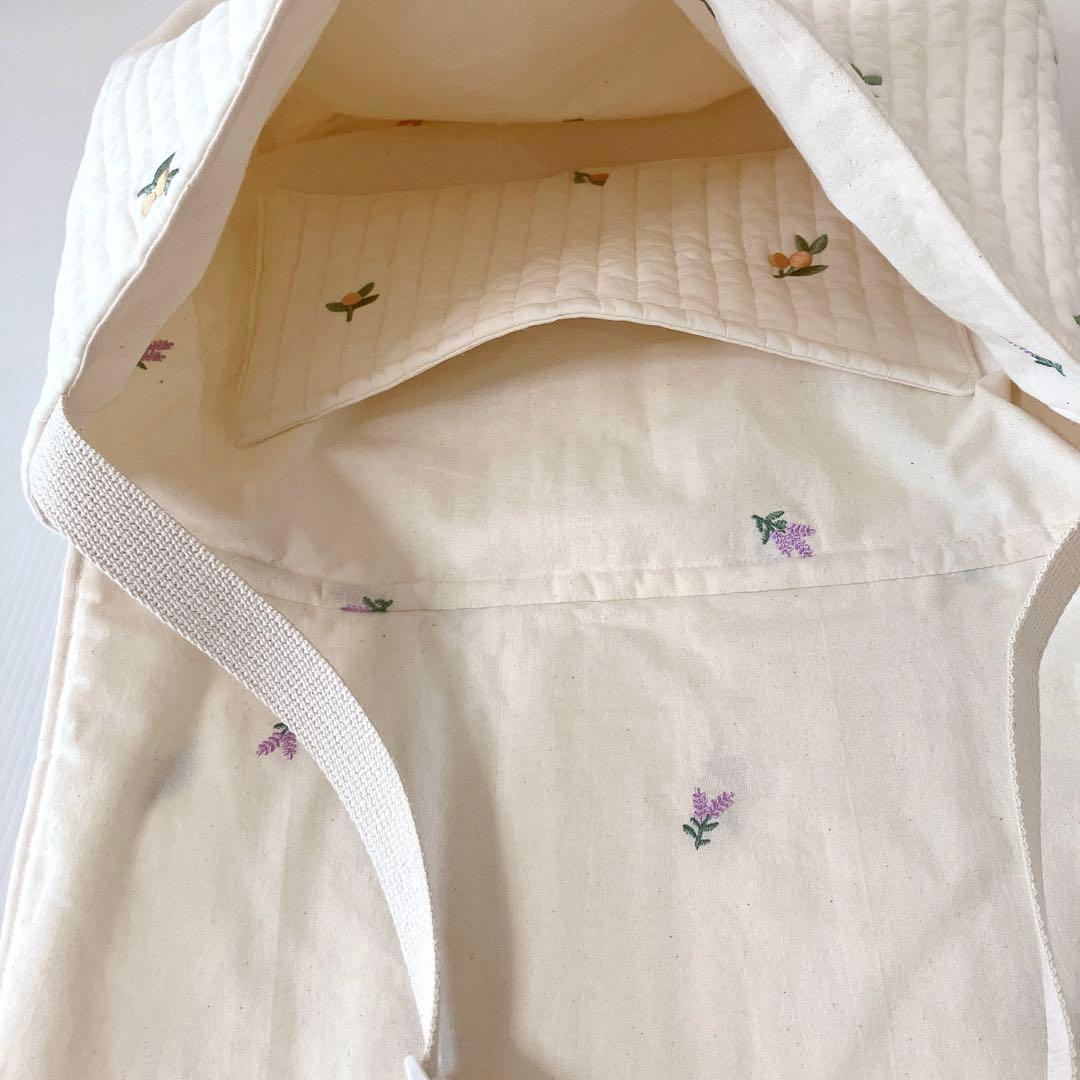 図書バッグ✖️4 ヌビ　くま刺繍　オリーブ刺繍　リボン刺繍　ラベンダー刺繍