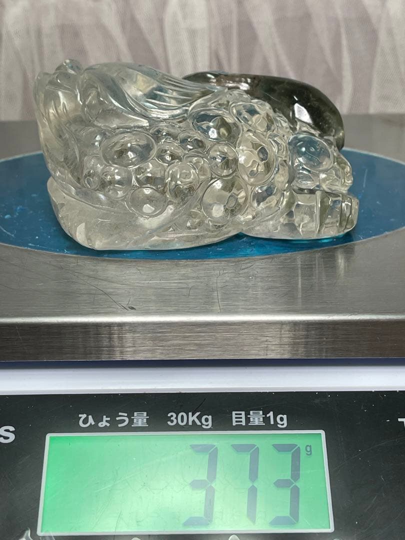 高透明❣️天然石 緑幽霊　グリーンファントム水晶 ゼニガエル 金蟾 手彫り置物