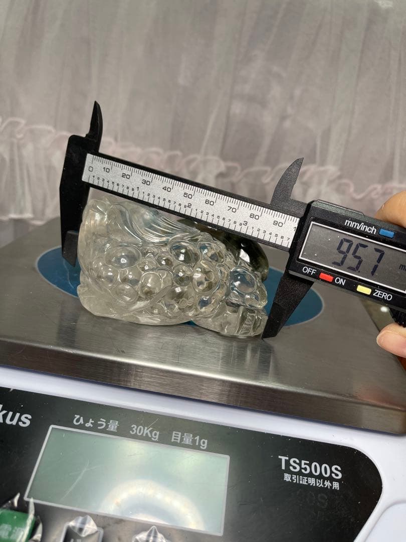 高透明❣️天然石 緑幽霊　グリーンファントム水晶 ゼニガエル 金蟾 手彫り置物