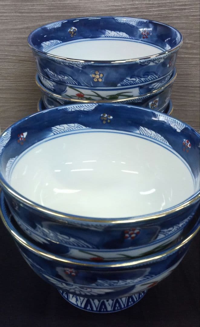 835.新品未使用/古伊万里 /美濃焼/大名丼５個＆刺し身鉢＆千代久セット