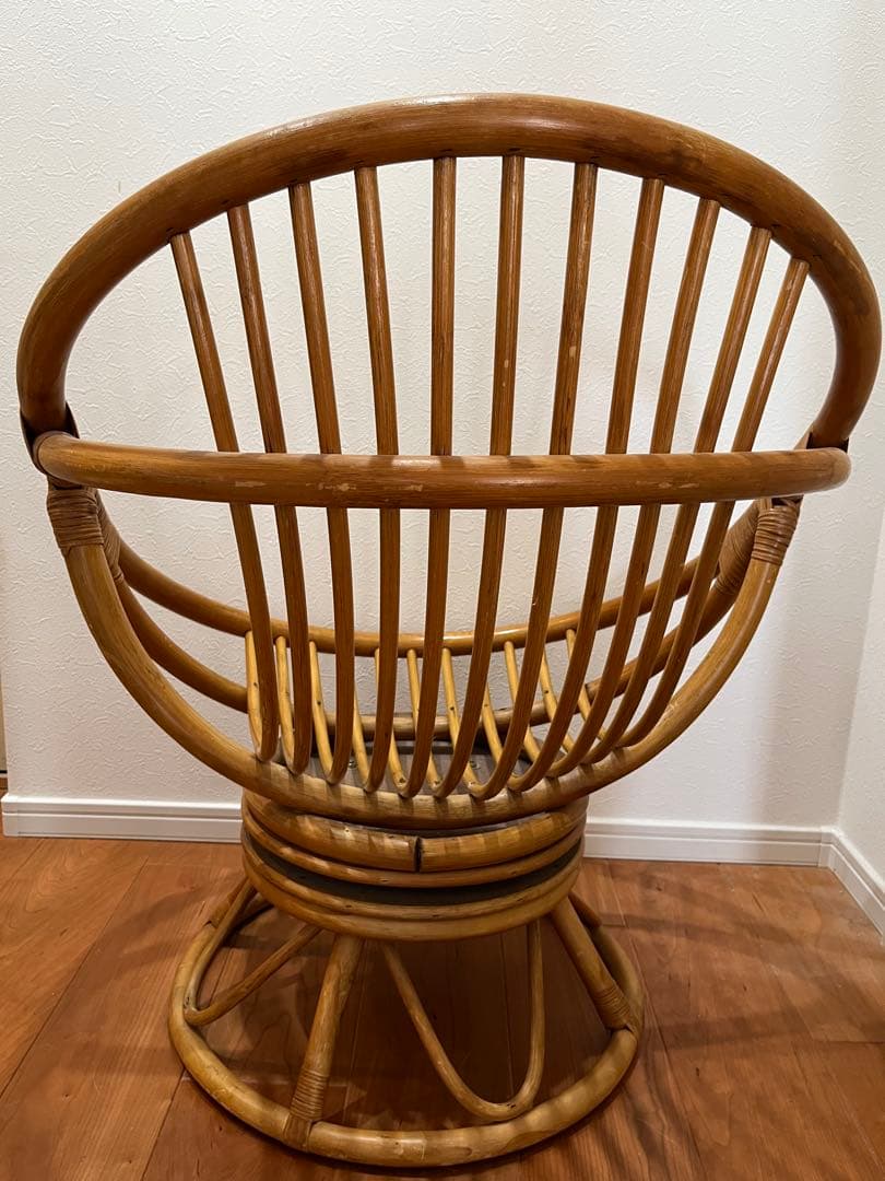 ラタンチェア 回転　籐家具 昭和レトロ ヴィンテージ　hobo style