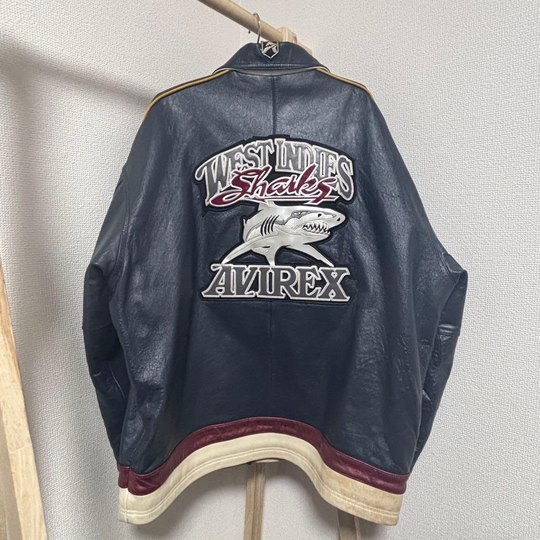希少 AVIREX ウエストインディーズシャークス レザージャケット XXL