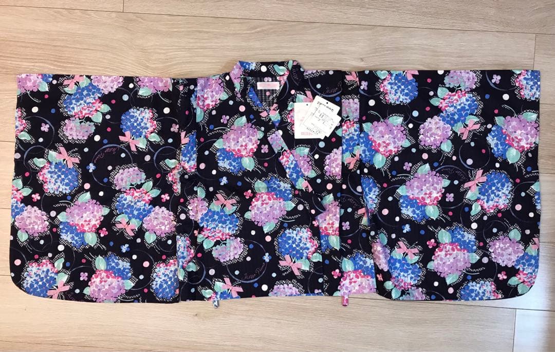 美品　メゾピアノmezzopiano浴衣2way 紫陽花リボン　ラメ　150