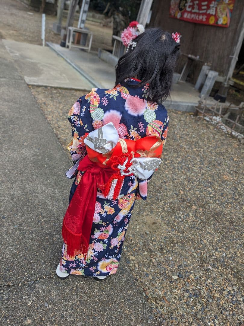 美品 花柄着物 140cm 7歳　七五三　フルセット