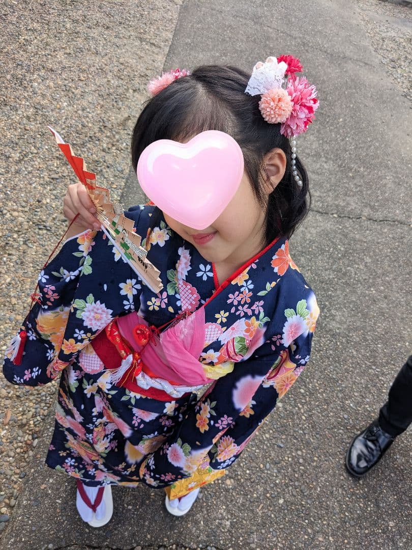 美品 花柄着物 140cm 7歳　七五三　フルセット