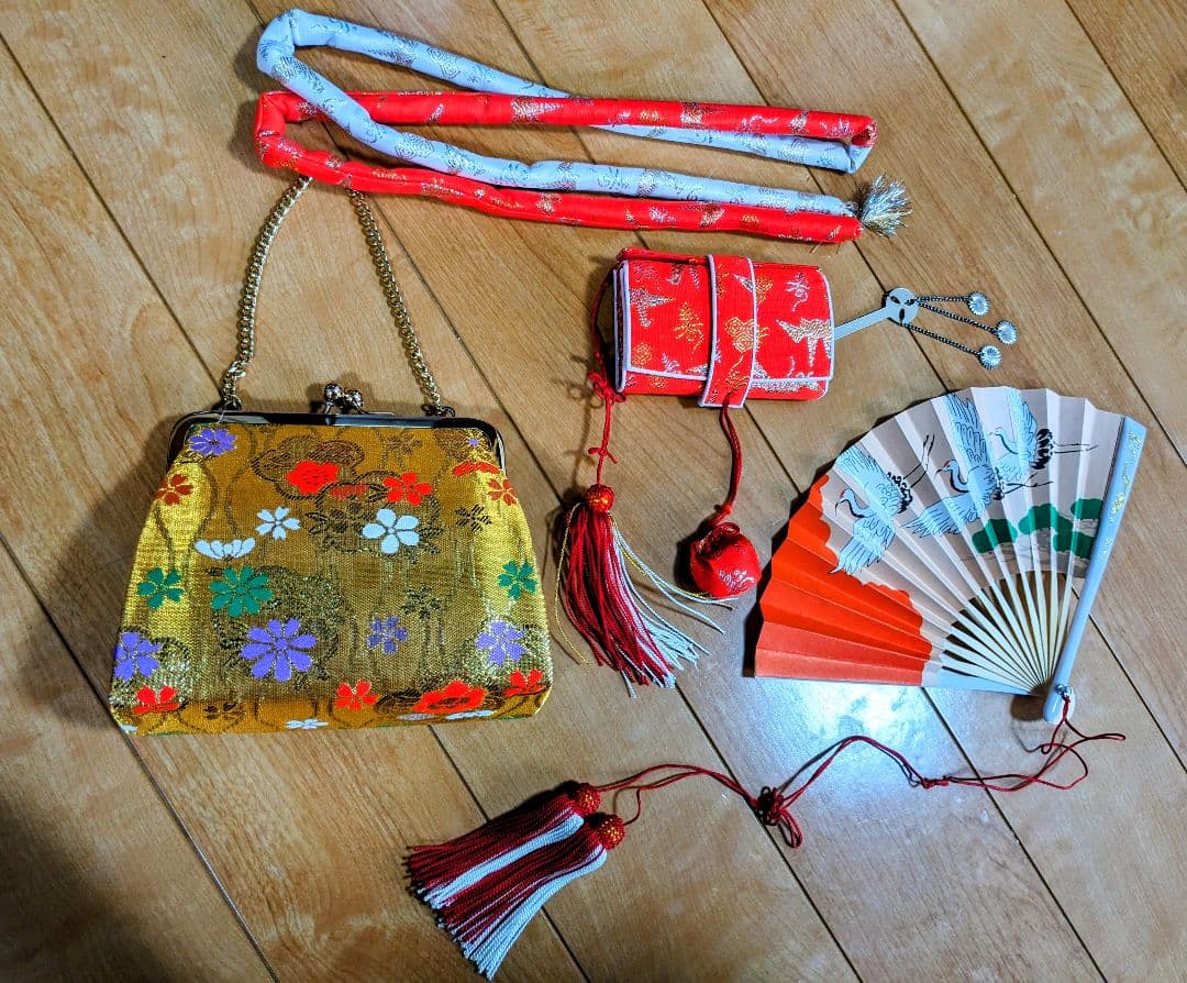 美品 花柄着物 140cm 7歳　七五三　フルセット