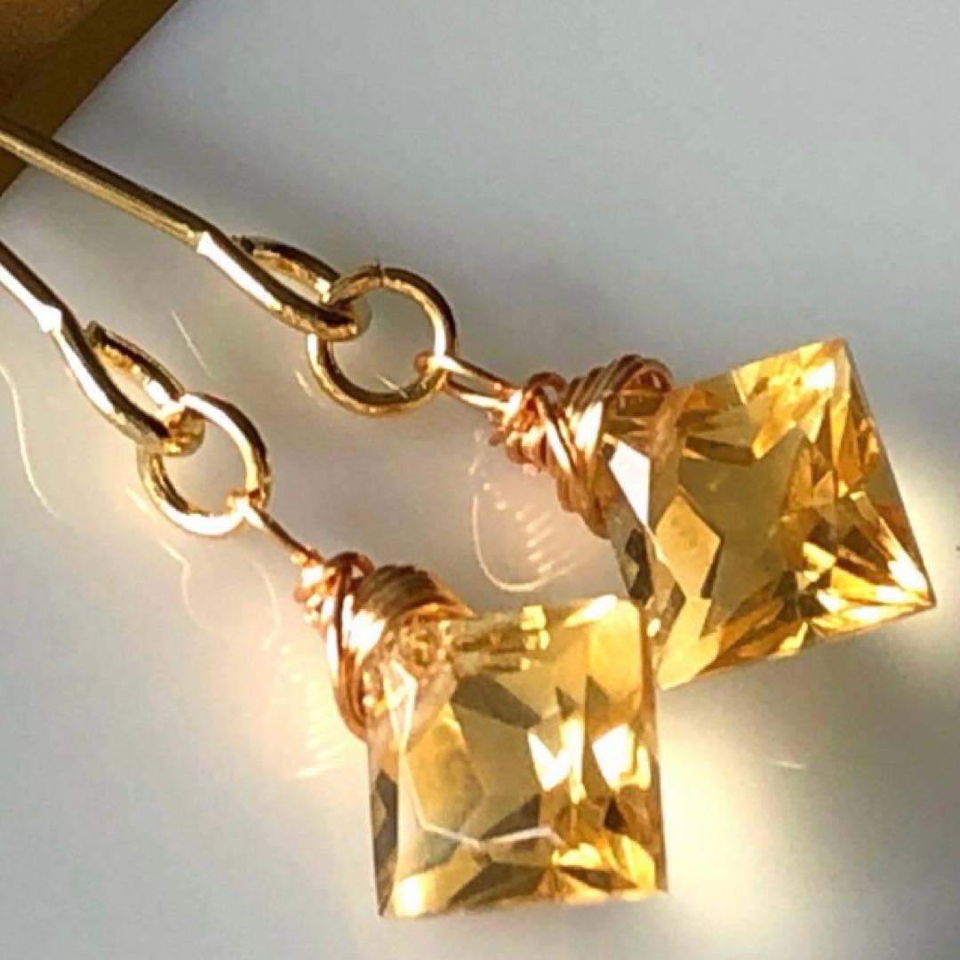 dino13様　天然石☆宝石級シトリンプリンセスのピアス14kgf