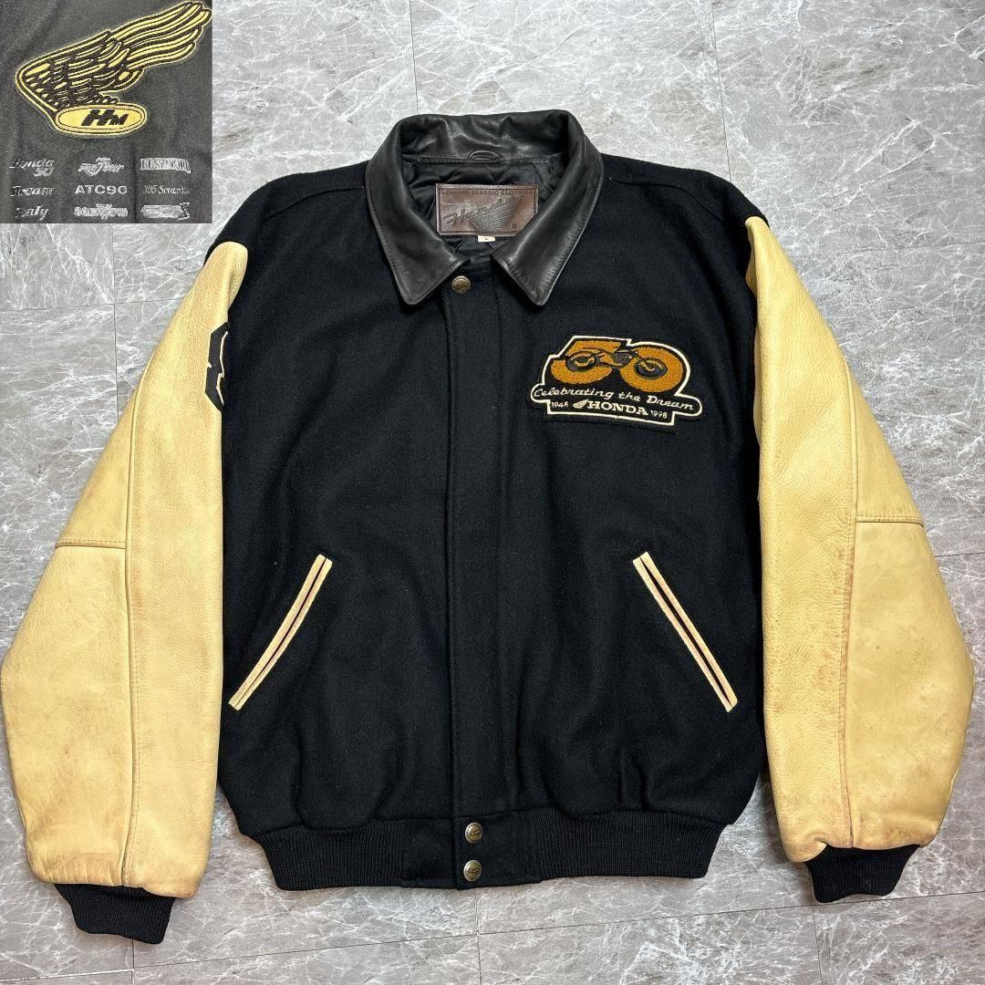 希少 USA製 HONDA 50th 限定 レザー スタジャン L ロゴ羽根刺繡