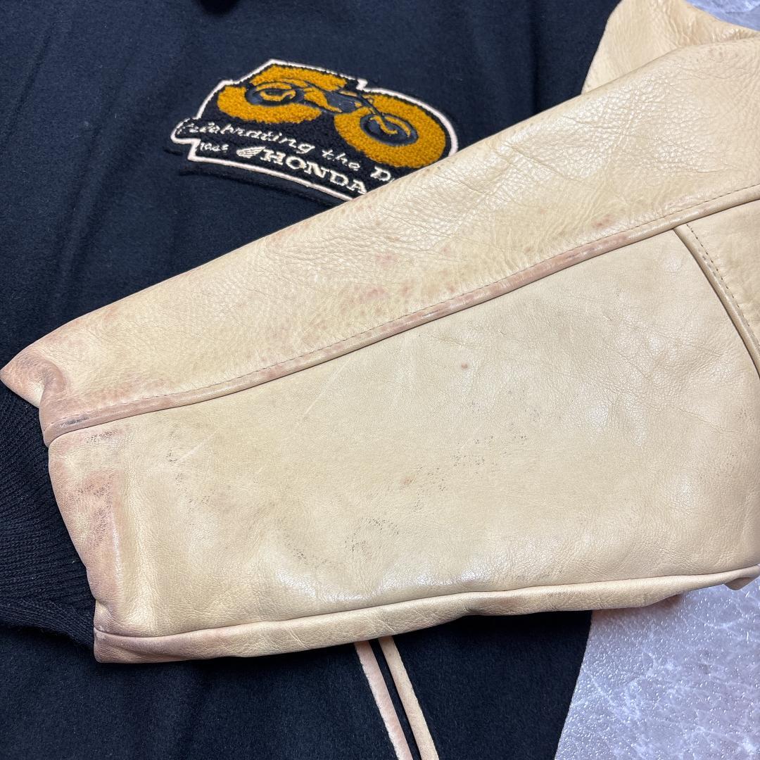 希少 USA製 HONDA 50th 限定 レザー スタジャン L ロゴ羽根刺繡