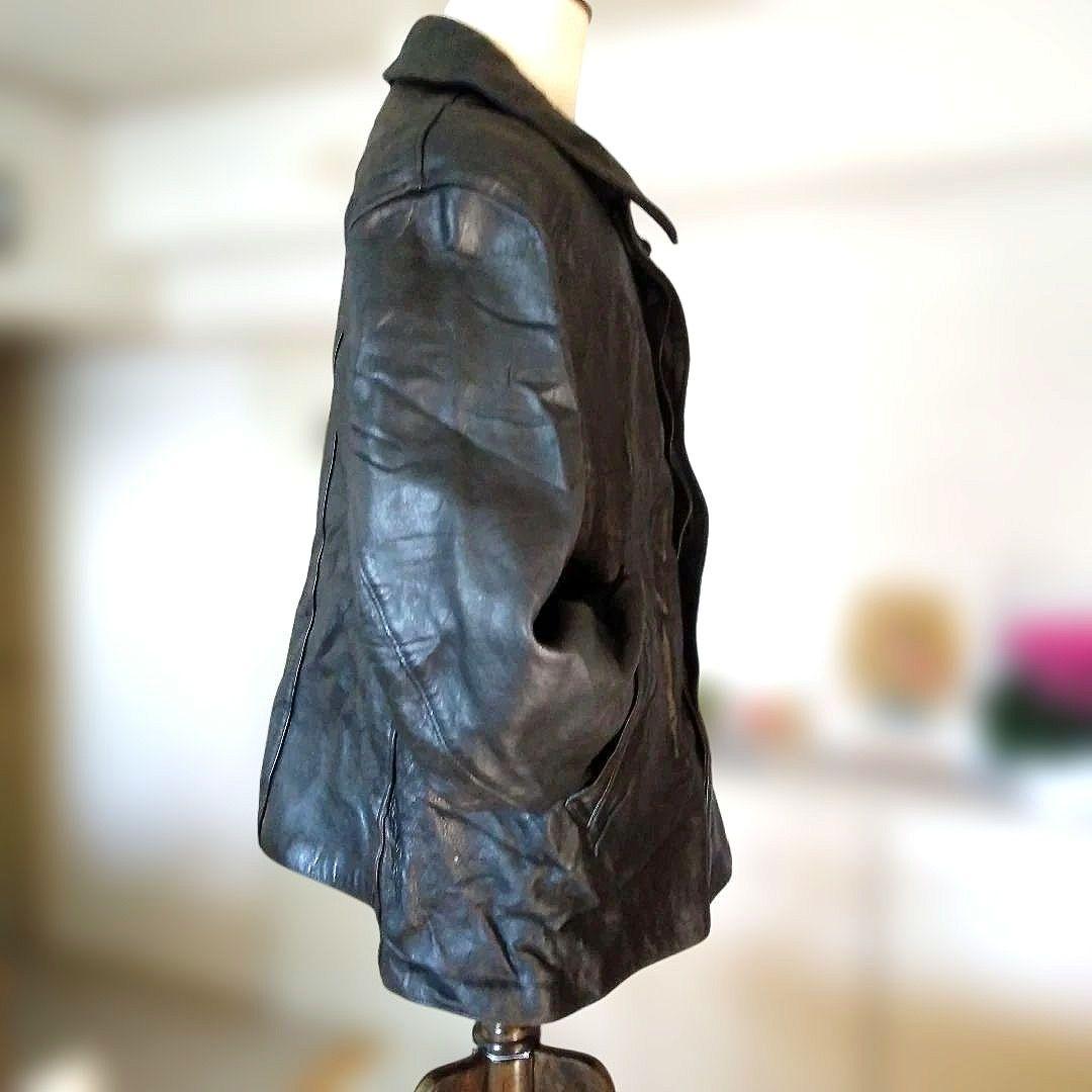 30s Vintage フランス軍 ファイヤーマン レザージャケット カーコート