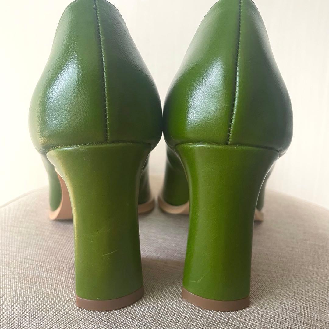 【美品Ameri vintage/WAVE TOE パンプス23cmピスタチオ