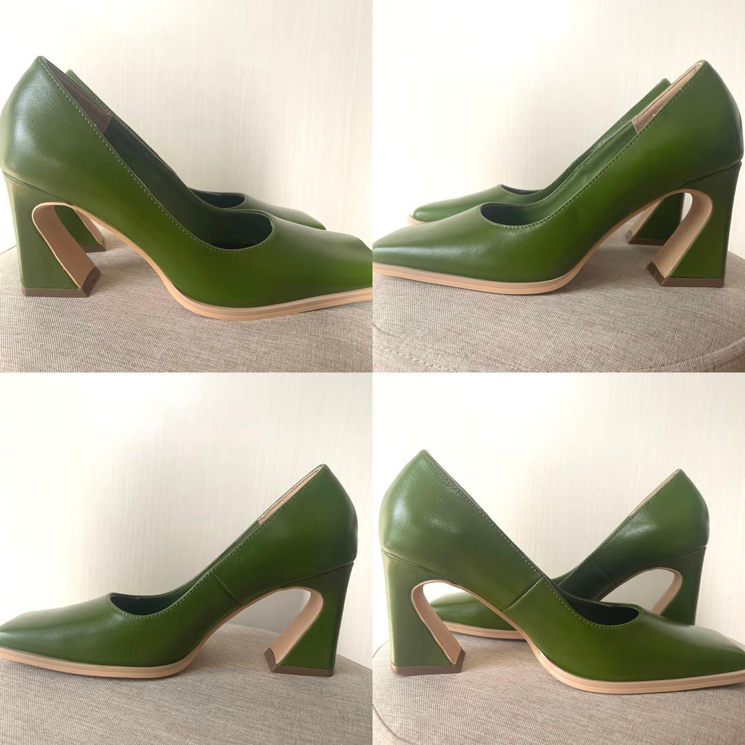 【美品Ameri vintage/WAVE TOE パンプス23cmピスタチオ