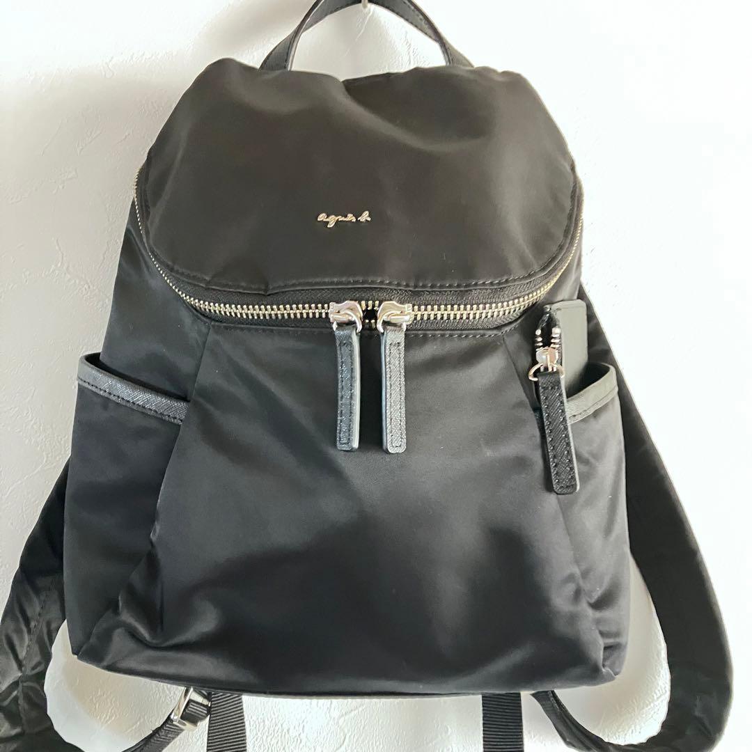 【美品】agnes b. ナイロンブラックバックパック ポーチ付　アニエスベー