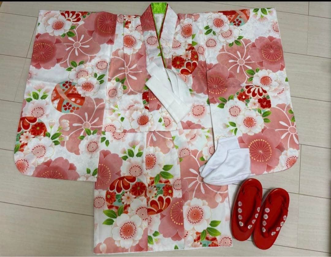 美品　七五三　着物　女の子　花柄　3歳　ピンク　 被布セット