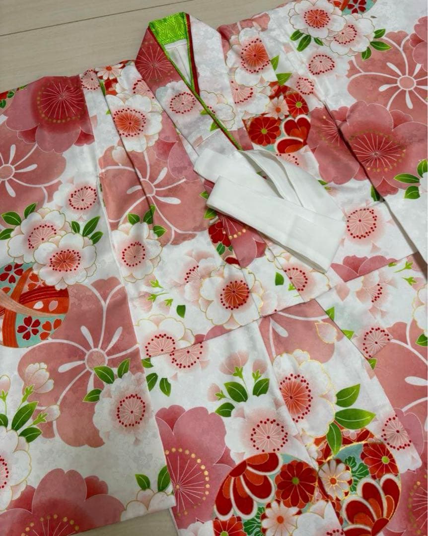 美品　七五三　着物　女の子　花柄　3歳　ピンク　 被布セット