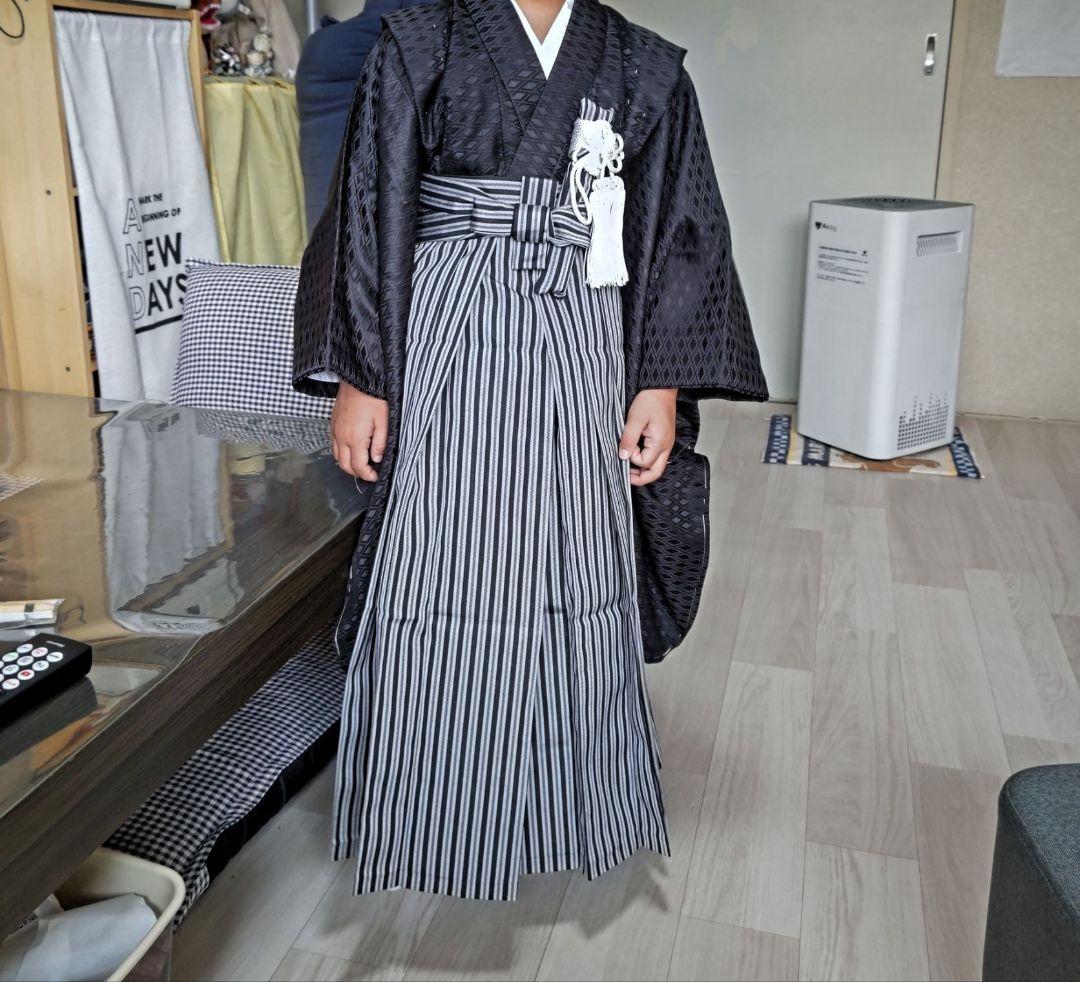 着物セット 鷹兜松 黒縞袴) 七五三 着物 男の子 フルセット 5歳