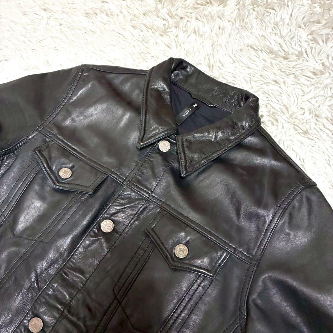 L相当⭐️glamb トラッカージャケット　カウレザー　光沢感　ブラック　3