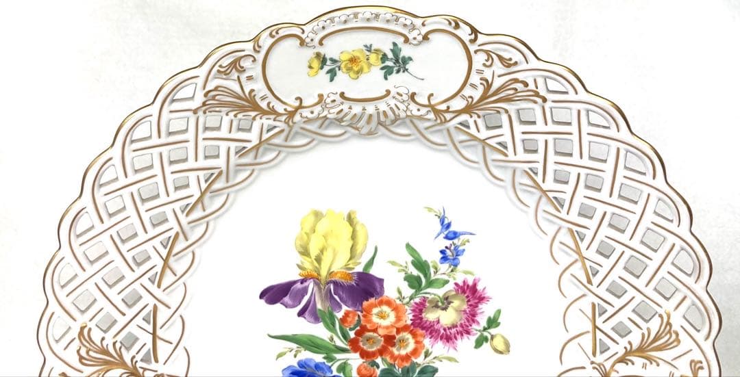 【希少 大皿】マイセン 透かしプレート ベーシックフラワー 5つ花 28.5