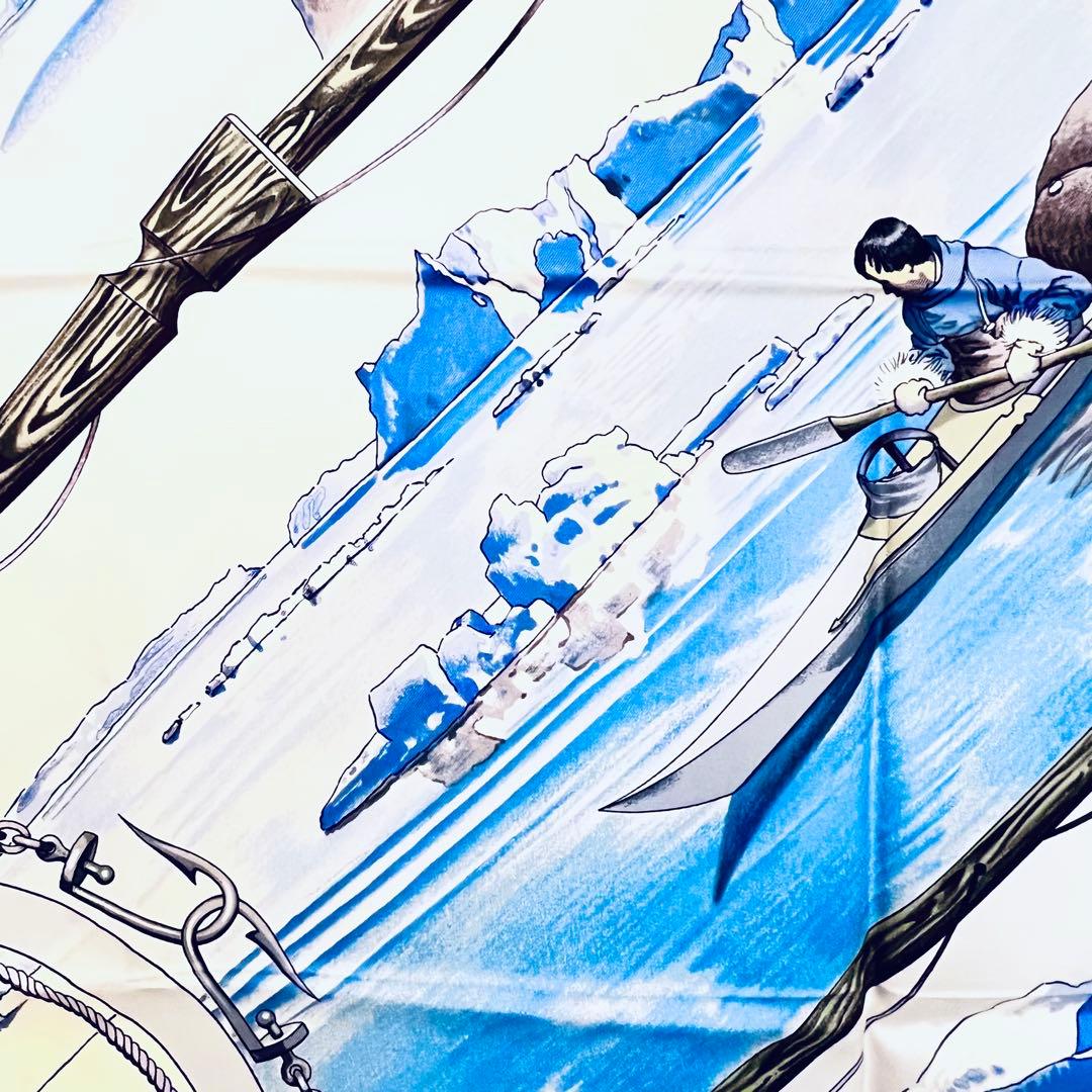 美品✨　エルメス　グリーンランド シルクスカーフ　カレ90 水色