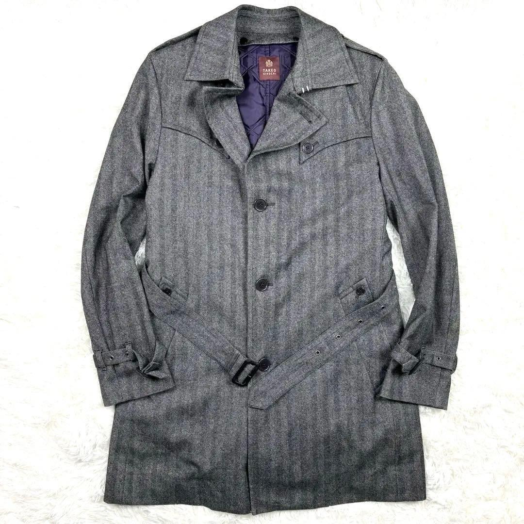 美品　タケオキクチ ライナー　ヘリンボーン トレンチコート 2way カシミヤ