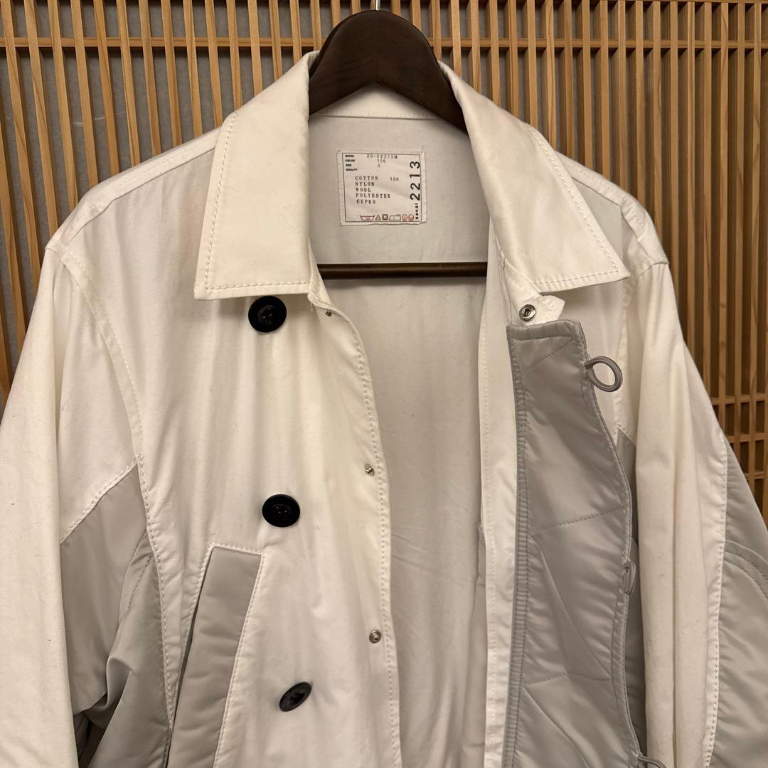 sacai メンズ　ホワイト・グレー ステンカラーコート