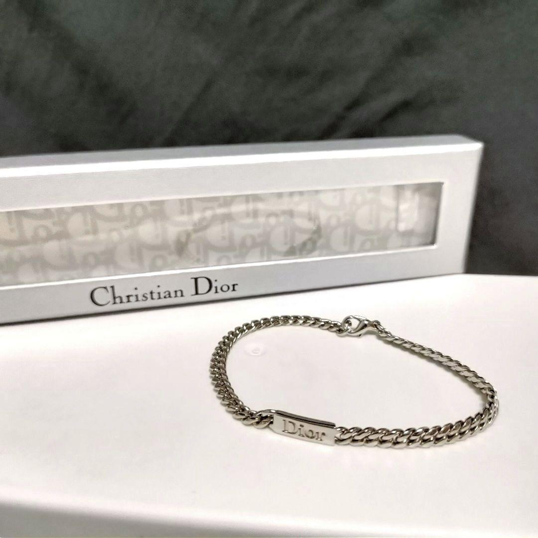 美品ChristianDiorクリスチャンディオールIDプレートロゴシルバー喜平