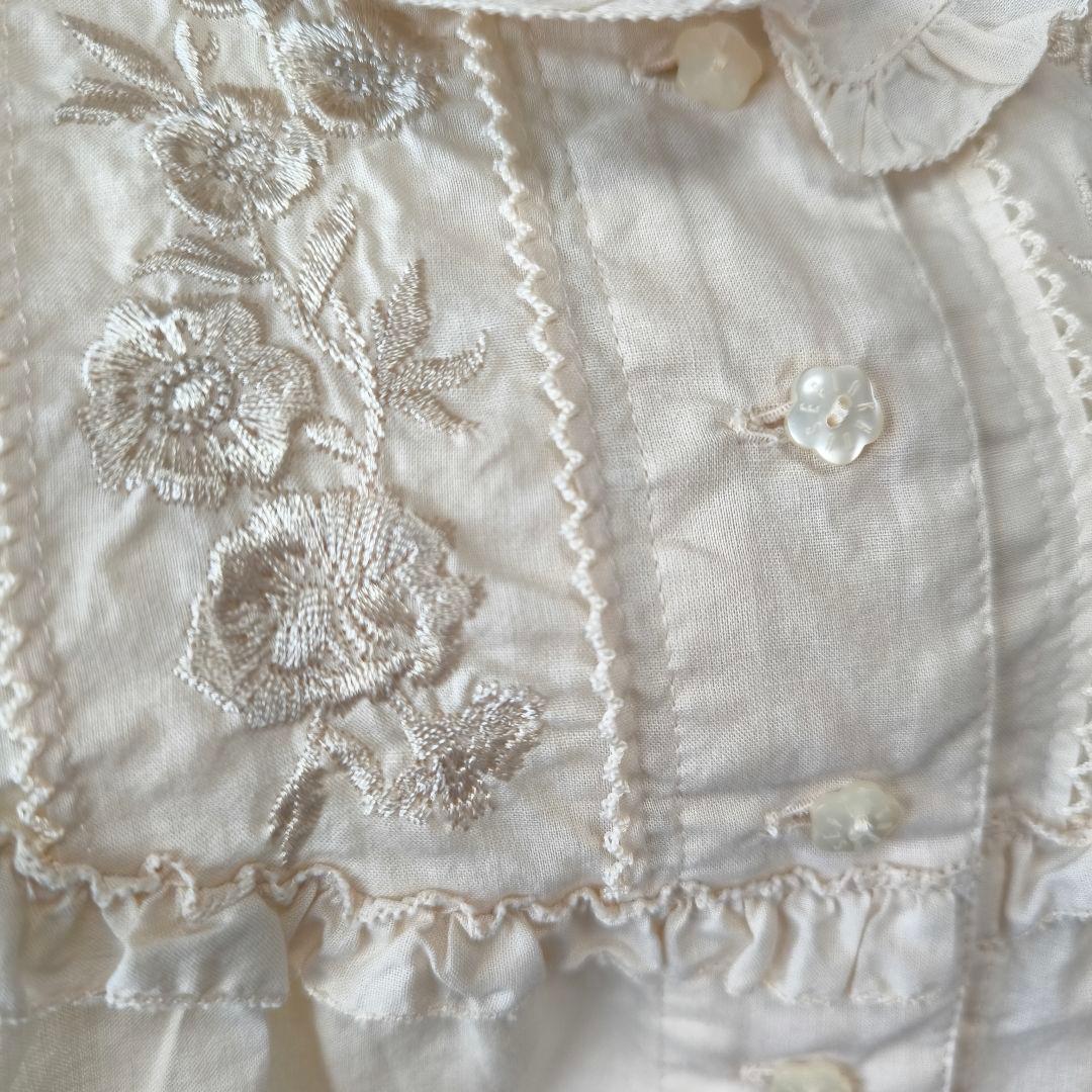 極美品　ピンクハウス ブラウス ピコフリル 半袖 リボン レース 刺繍　L