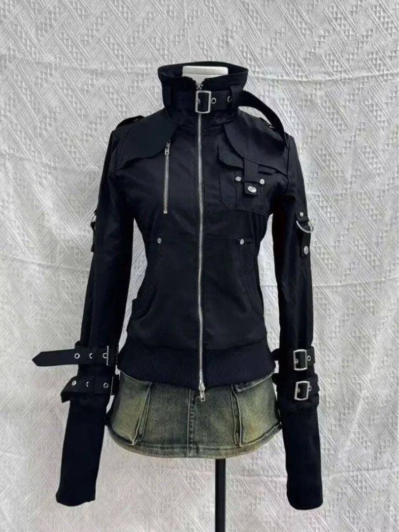 Y2K パンク ロック ハイネック ジャケット 黒 ボンテージ 地雷系 V系 ☠