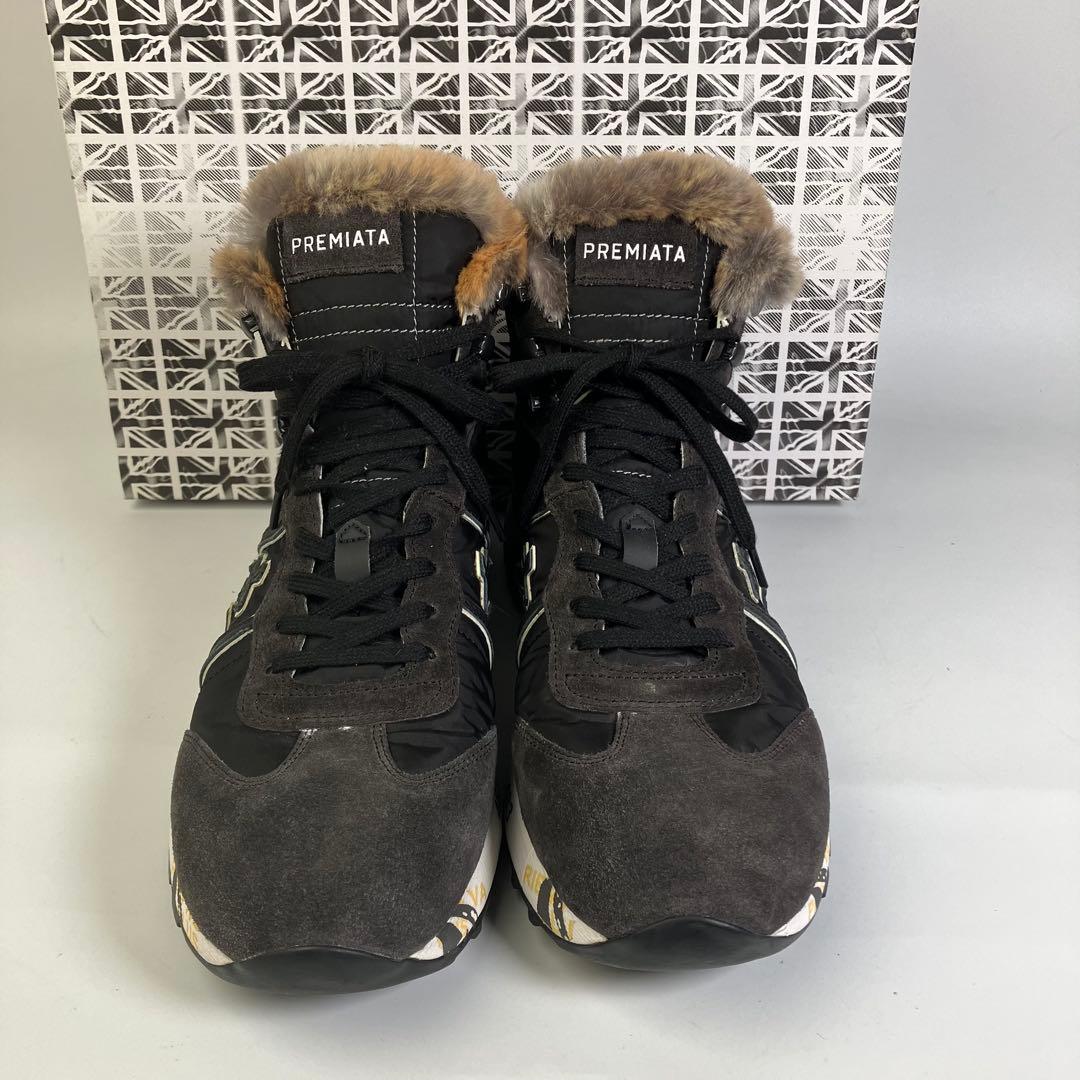 【未使用級】希少　PREMIATA リアルファー　ハイトップスニーカー　黒　26