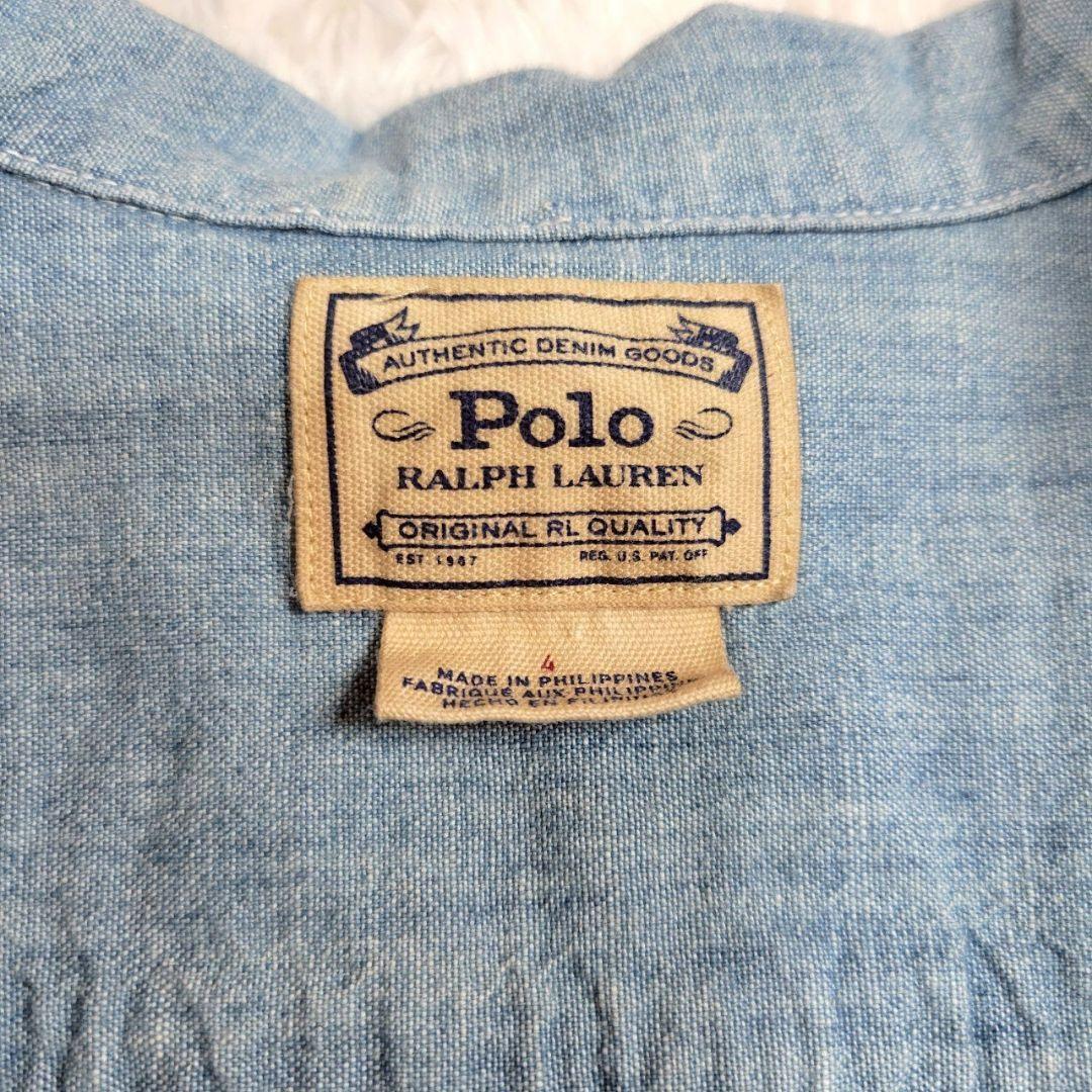 ポロラルフローレン パフスリーブウォッシャブルデニムシャツ 刺繍ロゴ